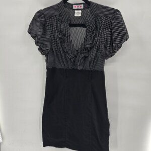 Trixxi Three Pink Hearts Black White Polka Dots Retro Lined Midi Dress Juniors 9